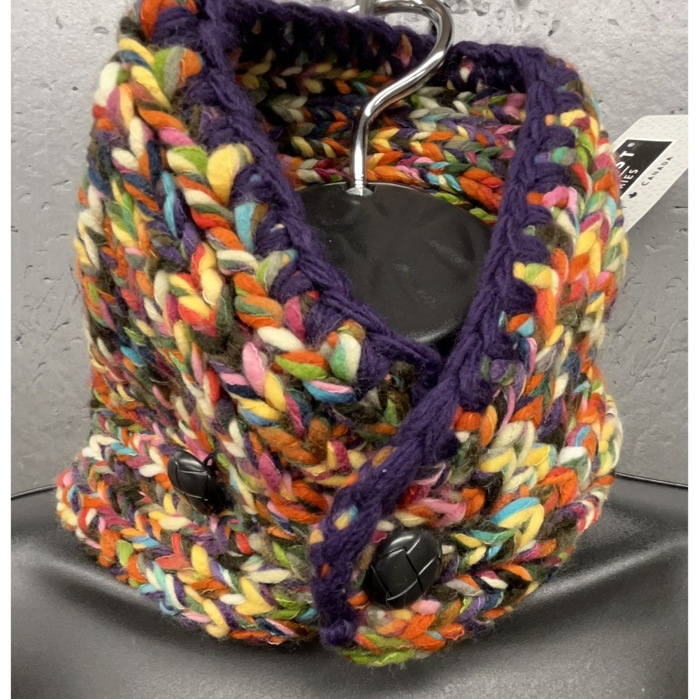 Women Cowl Scarf Wrap Chunky Knit Multicolor Button Bright Cozy Boho Cottage NEW